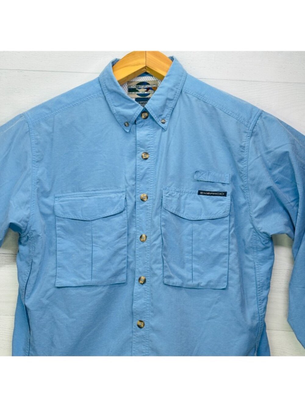 ExOfficio Mens L Adventure Travel Shirt Blue Long Sleeve Ventilated Hiking - Picture 4 of 12